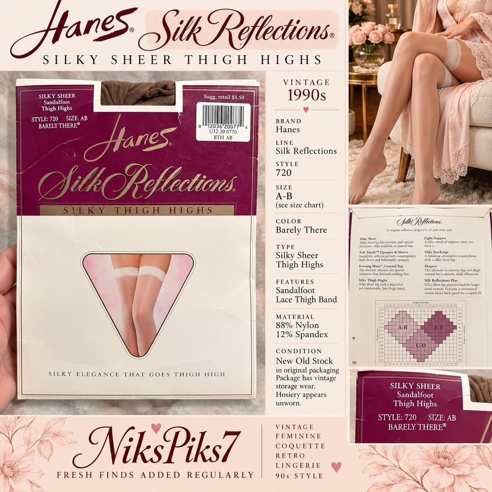Vintage Hanes Silk Reflections Thigh Highs AB Barely There Style 720 NOS